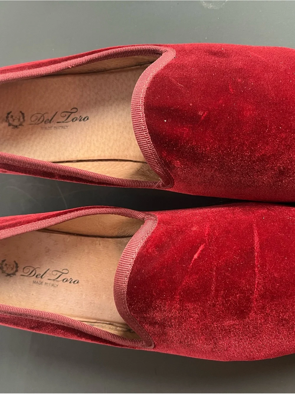Del Toro Velvet Slip-On Loafers Oxblood Red